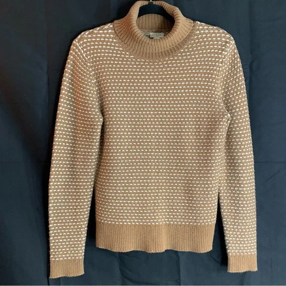 J. Crew Turtleneck Textured Tan and White Long Sleeve Sweater, size S - Picture 9 of 9